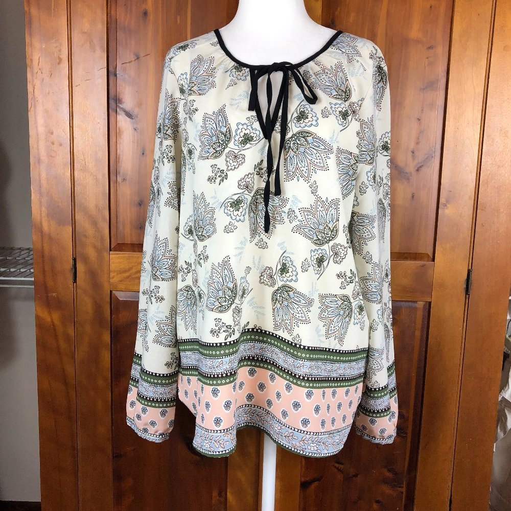 Sanctuary Boho Chic Tie Front Paisley Floral Blouse Cottagecore Peasant Timeless